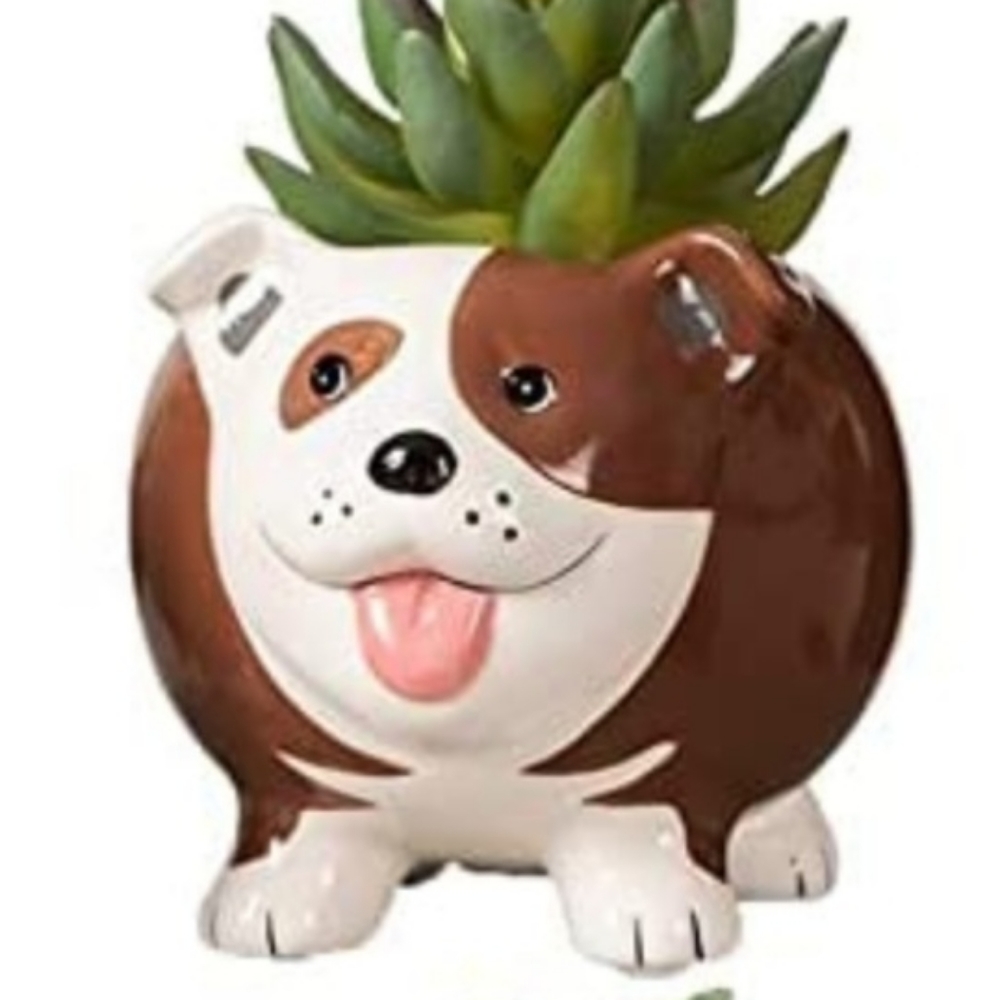Cute Bulldog Succulent Cactus Plant Planter Pot Animal Flower Dog Doggie